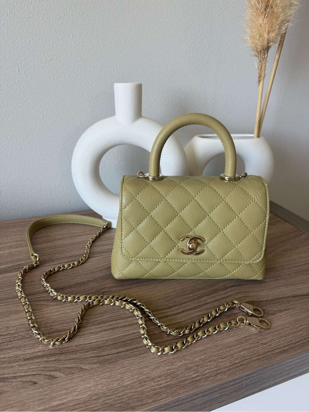 CHANEL Coco Top Handle Bag in Olive Green Caviar Leather with Gold Hardware - Picture 3 of 13